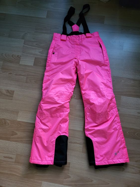 Crivit pantalon de ski fille orange et noir 134/140 --- 8-10 ans - Bretelles