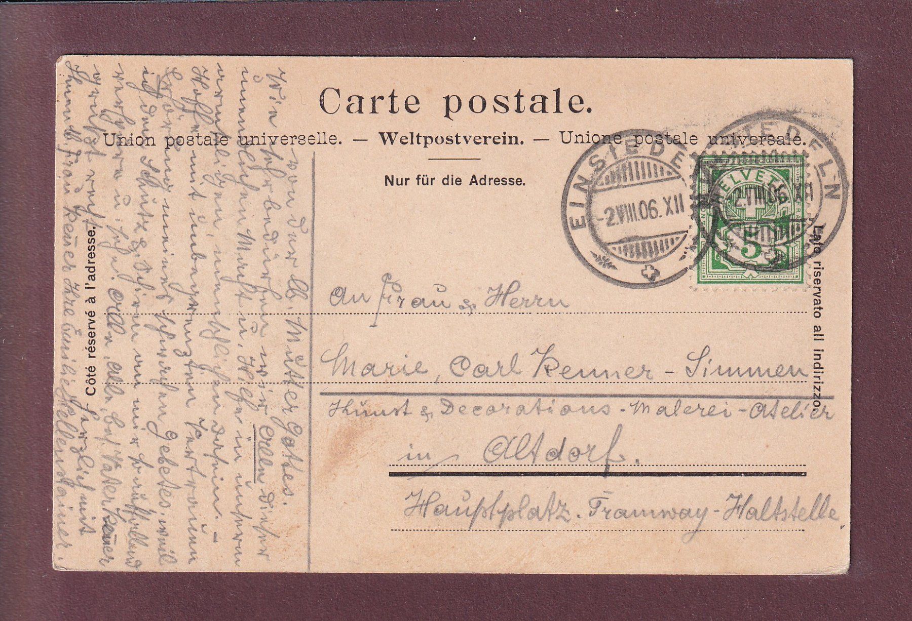 Cartoline postali: EINSIEDELN - Inneres der Kirche - 1906 – Usato da Pully venduto da nicecards 1