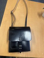 Schwarze Ledertasche, Umhängetasche, Handtasche, Vintage Loo