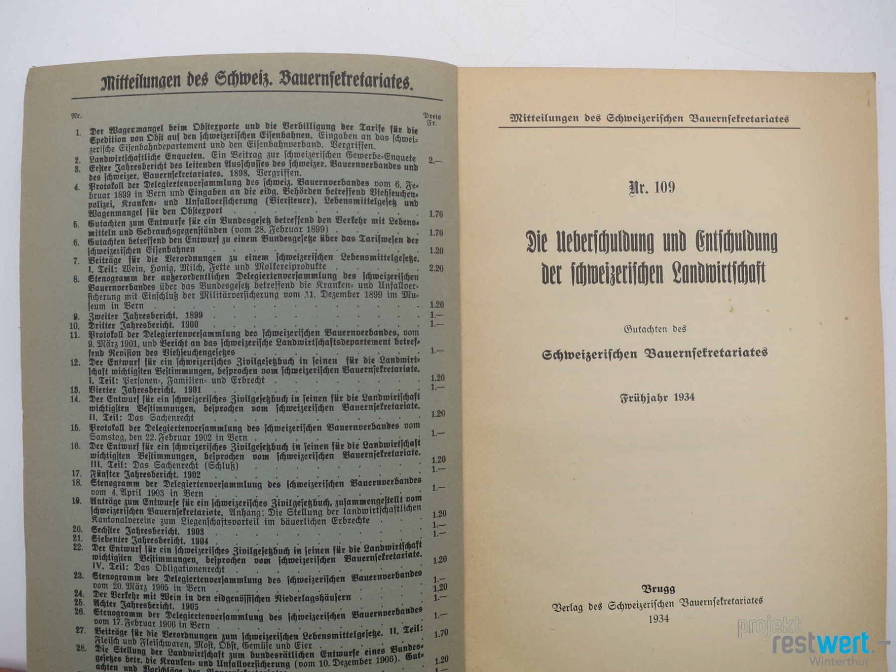 Libri: SCHWEIZERISCHES BAUERNSEKRETARIAT Nr 109 – Usato da Winterthur venduto da Restwert_Winterthur 1