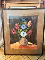 Tableau fleurs vintage encadré, oeuvre originale signée.