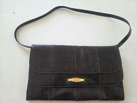 Taschen: Vintage Schlangenhaut Handtasche, braun -  Jg 1960