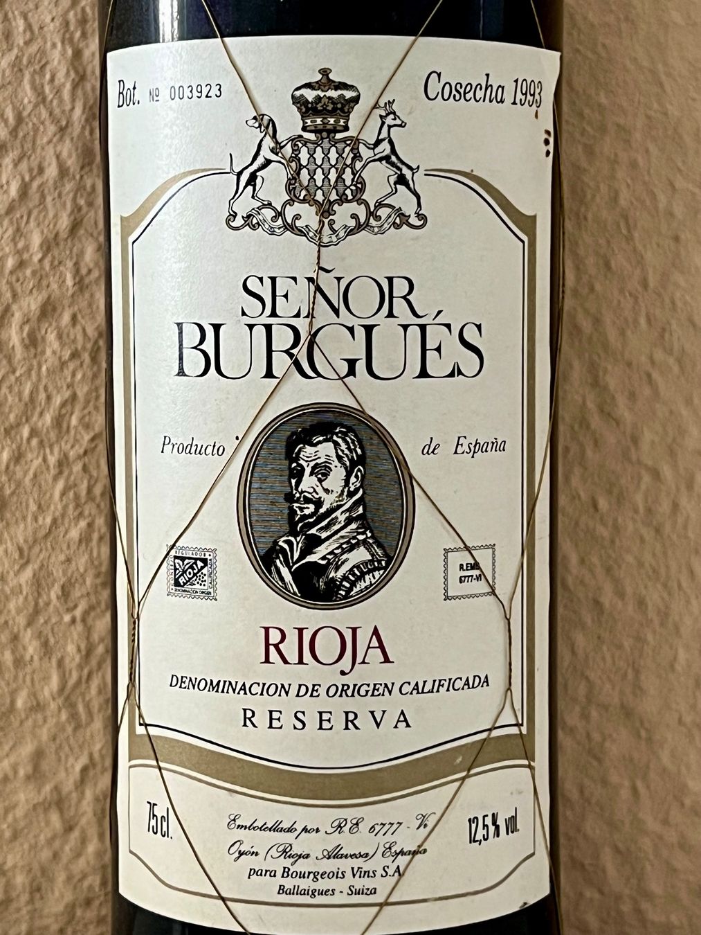 Rioja Vino: RIOJA SENOR BURGUES 1993 – Nuovo e nell'imballaggio originale da Uetendorf venduto da Stoun