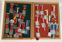 Große Medaillen Sammlung Schiesssport mit Pin Brettern