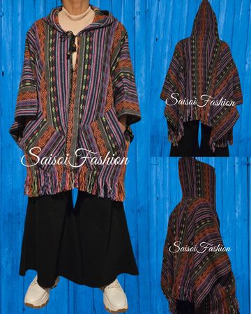 Herbst Boho,Hippie Damen&Herren  Kapuze Poncho,Jacke S-XXL