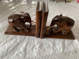 Holz Elefanten Buchstützen, sehr dekorativ, vintage!