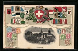Lausanne, Teilansicht mit Wappen der sch