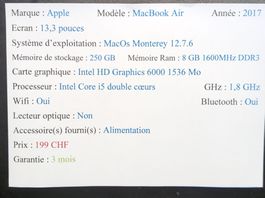 MacBook Air 13,3 pouces - Intel Core i5 - Bon état! 2017...