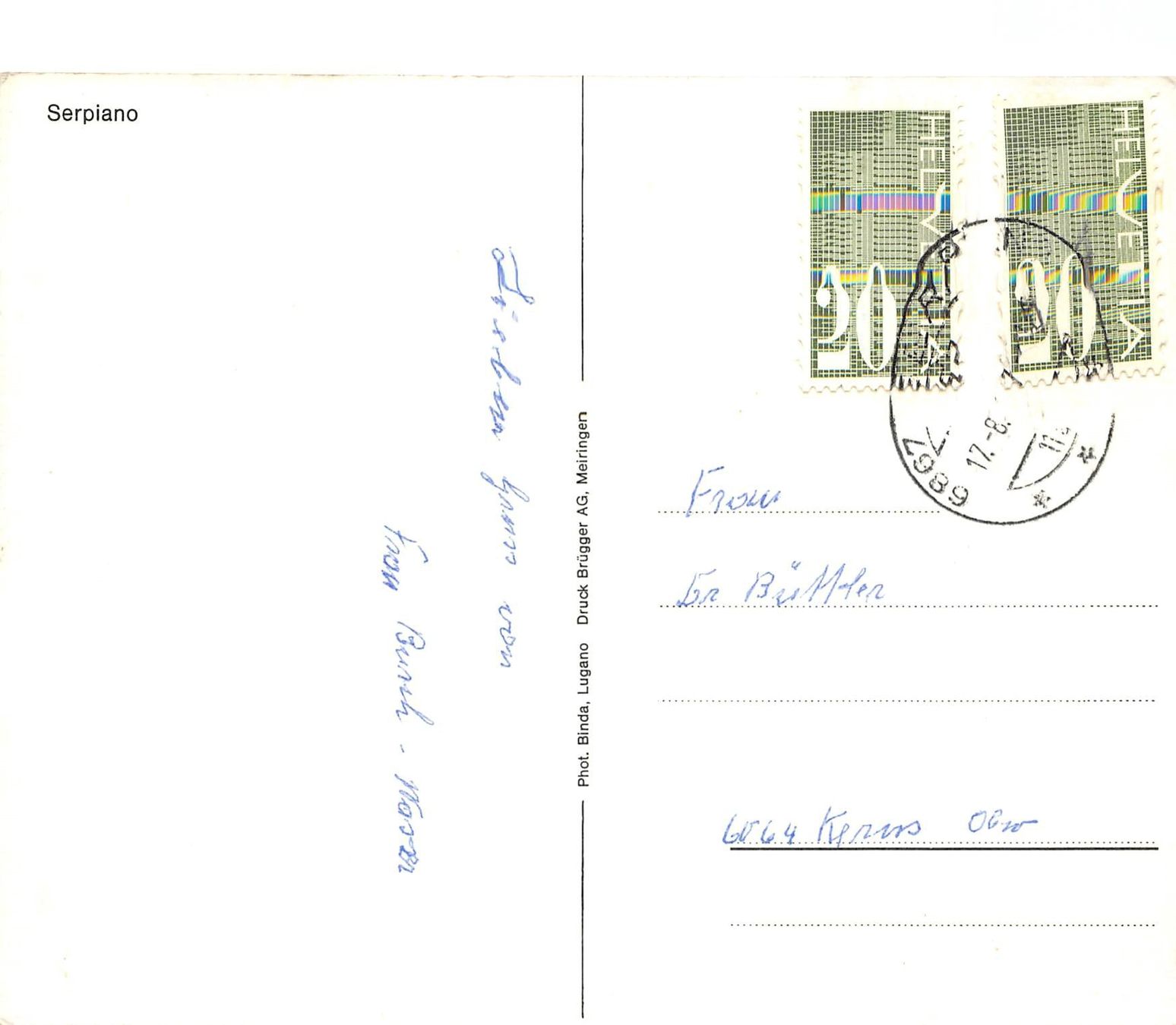 Cartoline postali: Serpiano – Usato da Ottikon b.Kemptth. venduto da Neptun1974 1