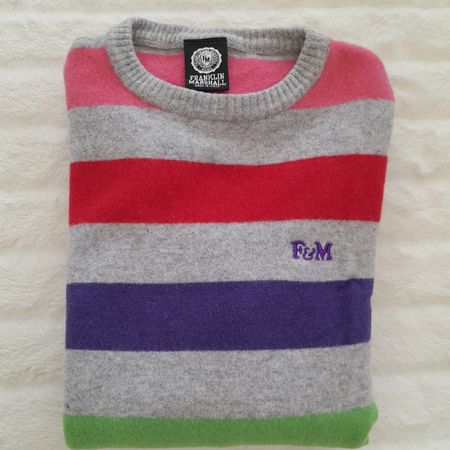 Pull Franklin Marshall, laine vierge, rayures multicolores.