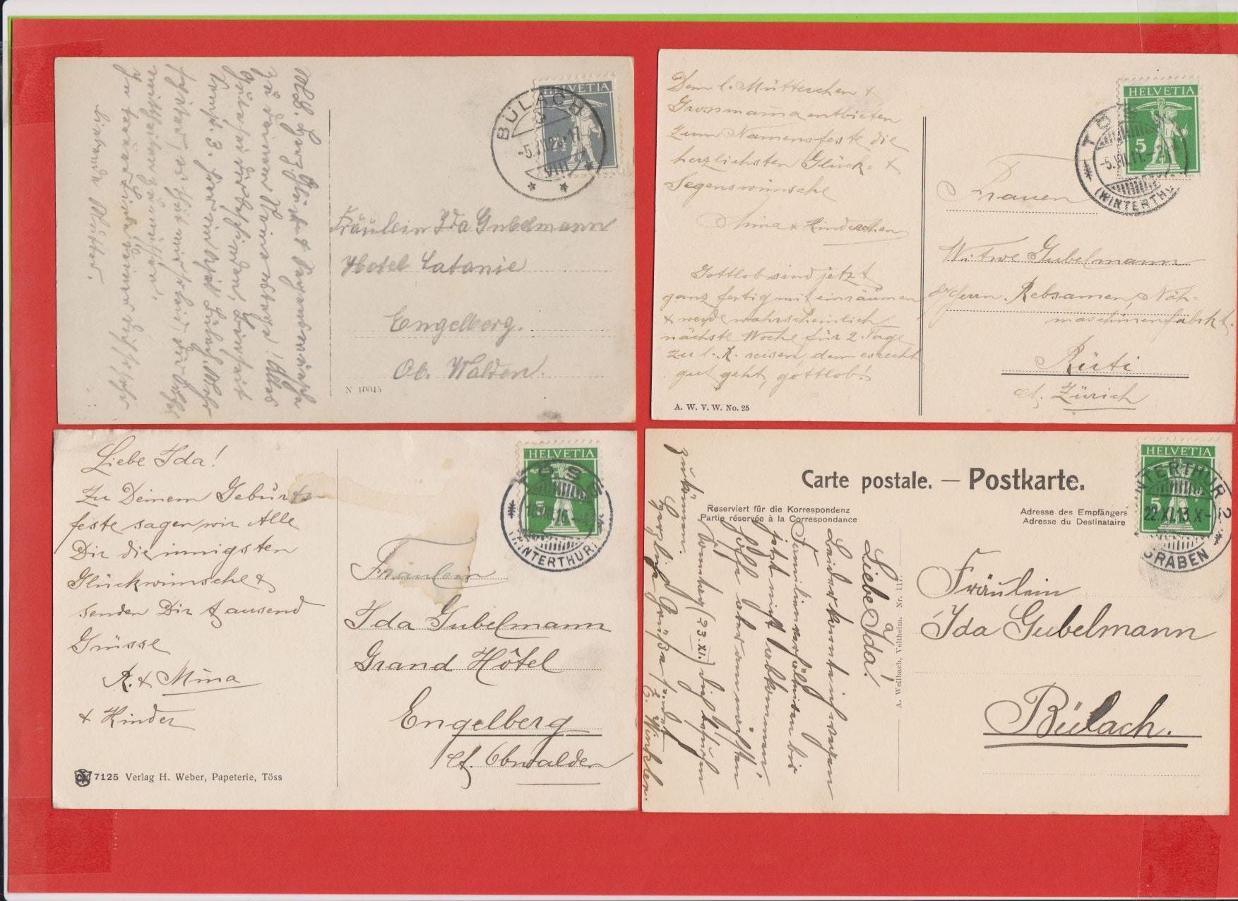Ansichtskarten: Töss  -  4 antike Ansichtskarten 1910er/20er-Jahre – Gebraucht aus Vitznau von Ropaku 1