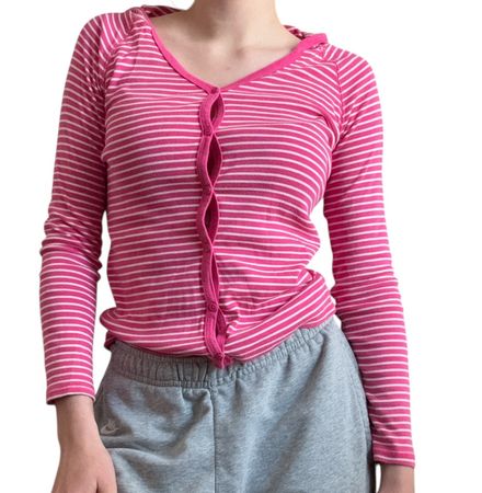 Gap Shirt, Langarmshirt, Pink/Weiss gestreift, Grösse S