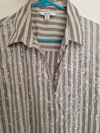 Bluse, Gr. 38 "next", Hemd, Pailletten, gross geschnitten