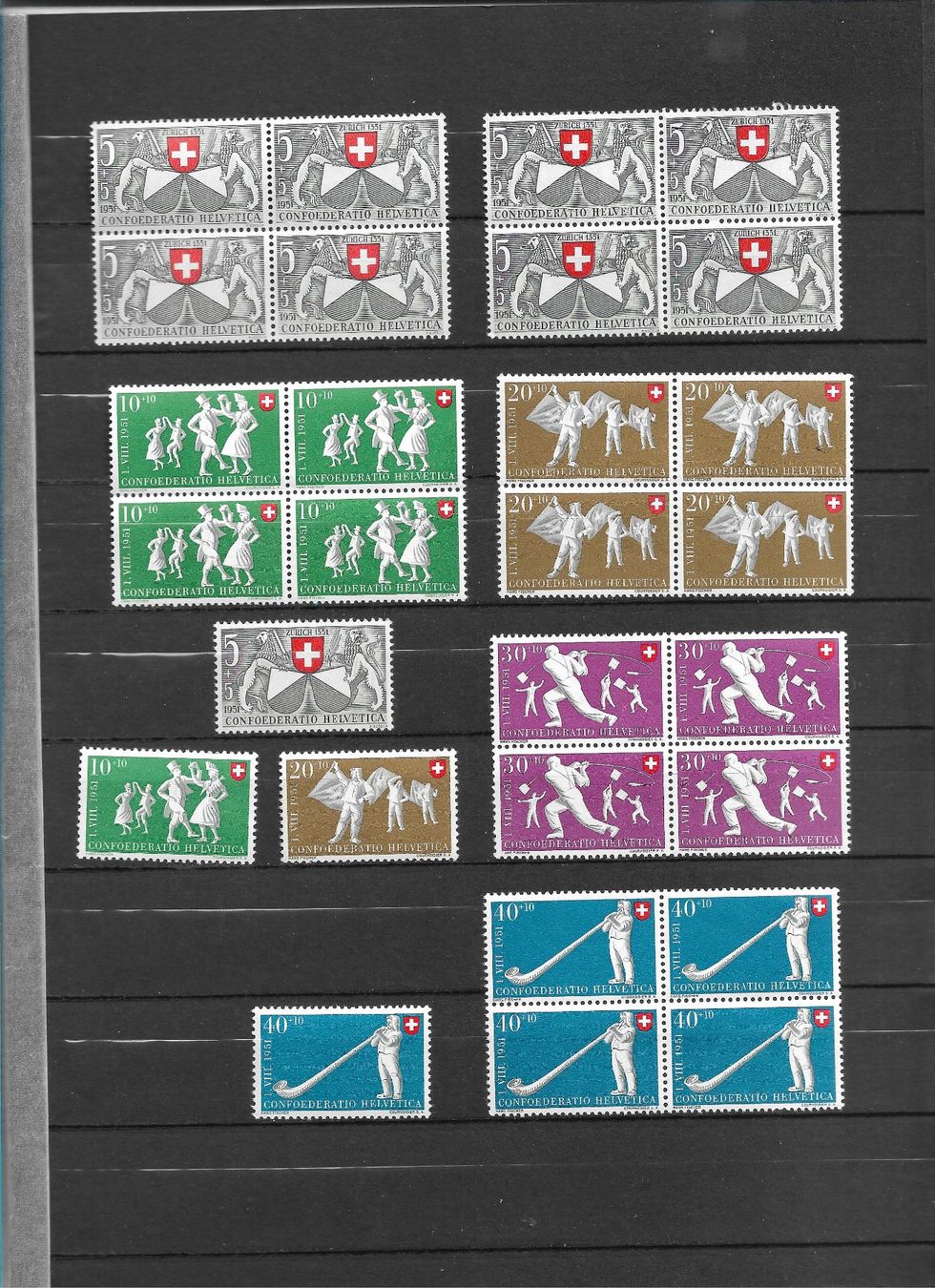 Alle Briefmarken: Pro Patria 1951 Viererblocks postfrisch – Gebraucht aus Sirnach von Melisangi