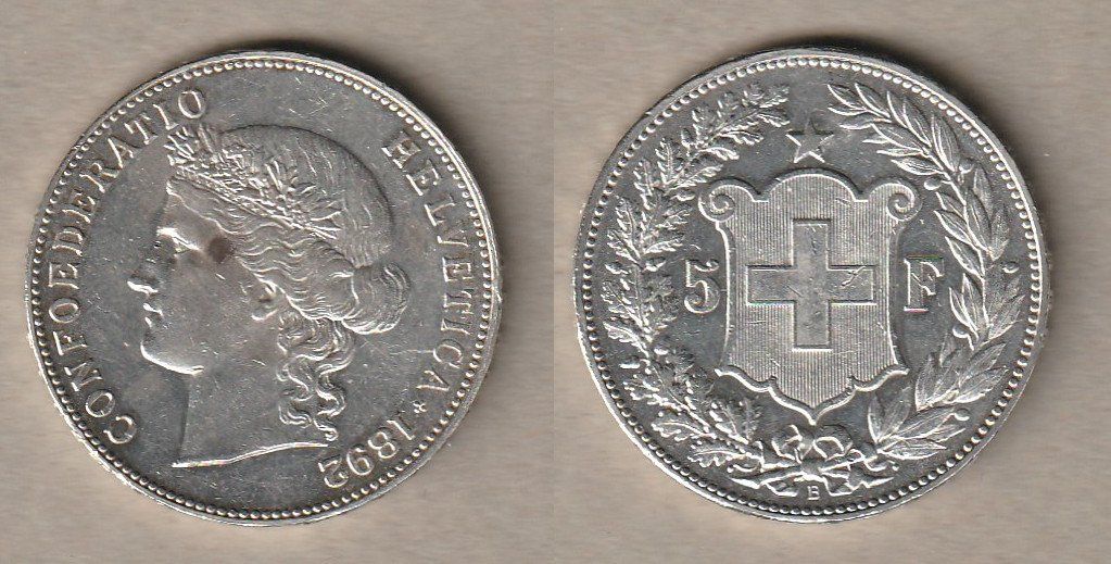Tutti le monete: Grosser Fünfliber 1892 – Usato da Allschwil venduto da Coinfreak