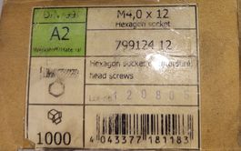 Senkschrauben  M4 x 12 Inox  A2   1000 Stück