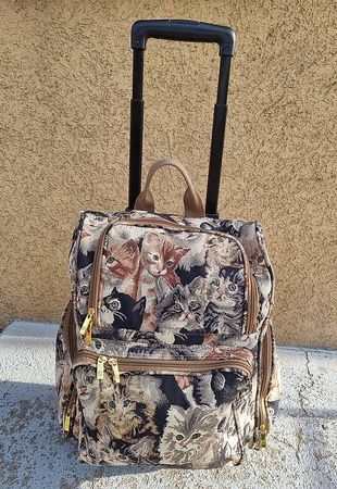 Rucksack auf Rollen aus Gobelin-Stoff mit Katzenmotiv
