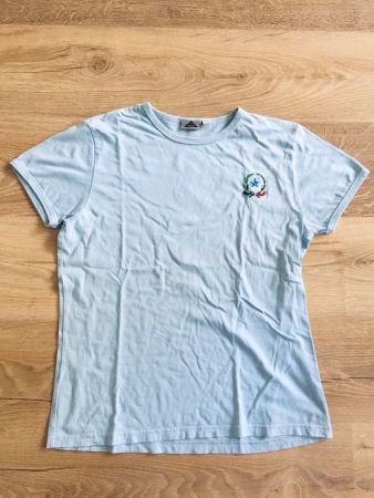 ITALIA 10 Damen T Shirt hell blau bedruckt und bestickt L