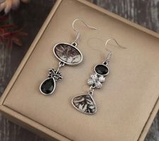 Orecchini argento con pietre dendritiche e onice Gothic boho