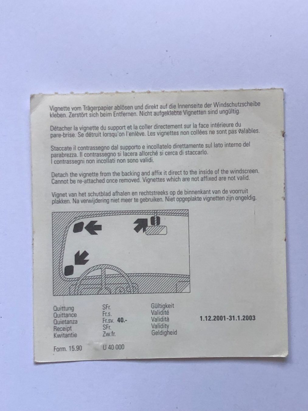 Vignette autostradali: Autobahnvignette 2002 – Usato da Ganterschwil venduto da ganterb 1