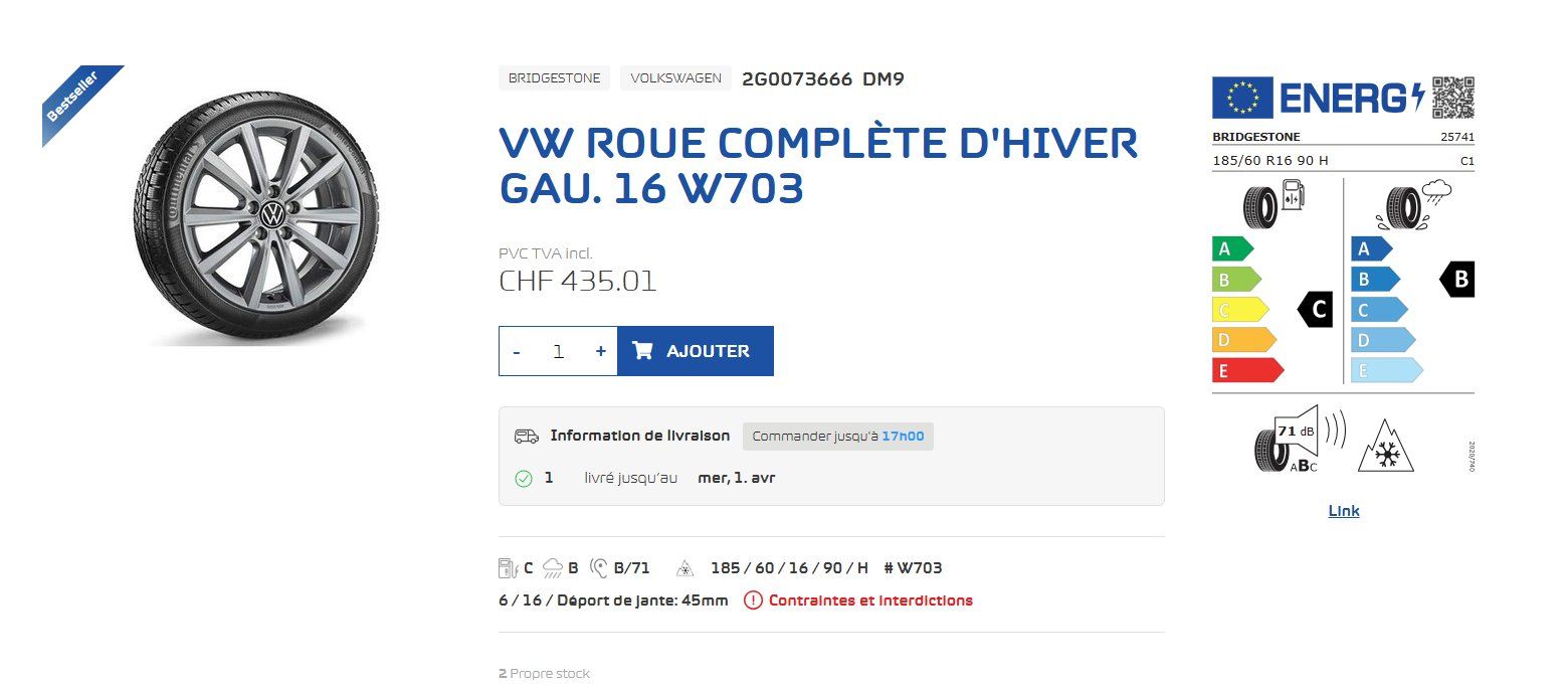 Volkswagen Pneumatici & Ruote complete: roues hiver VW polo GTI 16" – Nuovo e nell'imballaggio originale da Sion venduto da Her_v2yy