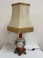 Vintage Tischlampe im Asia-Stil aus Porzellan & Messing