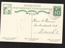 FDC Bundesfeierkarte 1926 , Nr. 43 , gel. 1 Vlll.1926