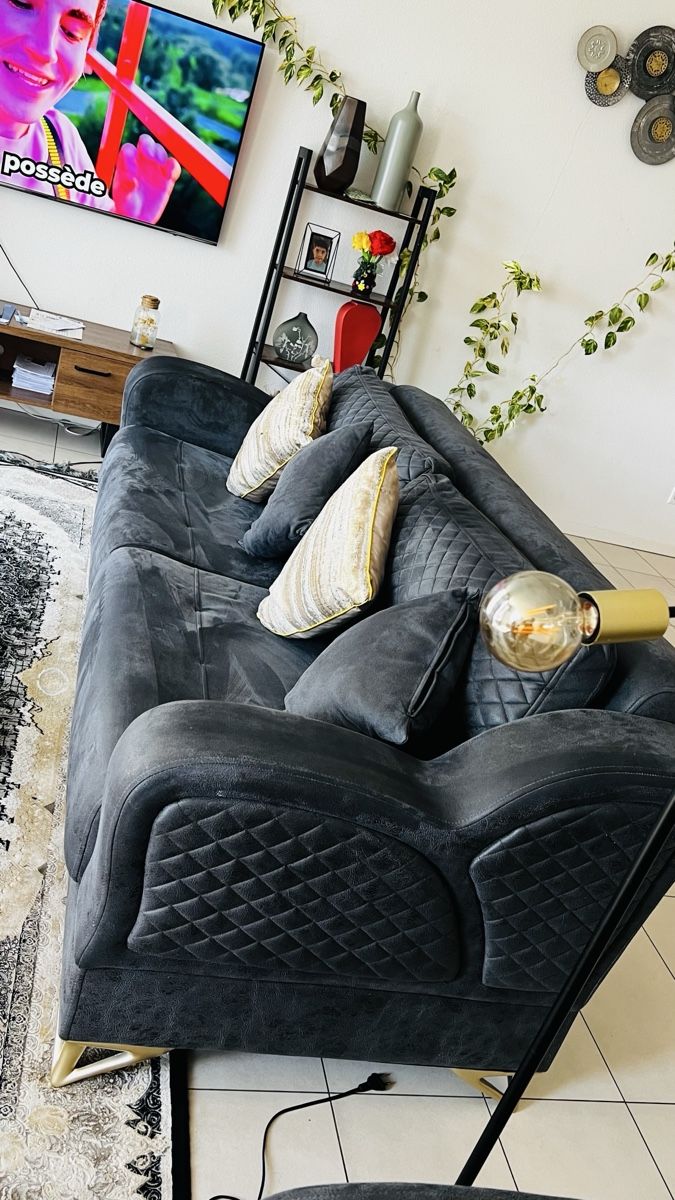 Sofas: Canapé gris matelassé bon état – Gebraucht aus Chessel von why_pxw6