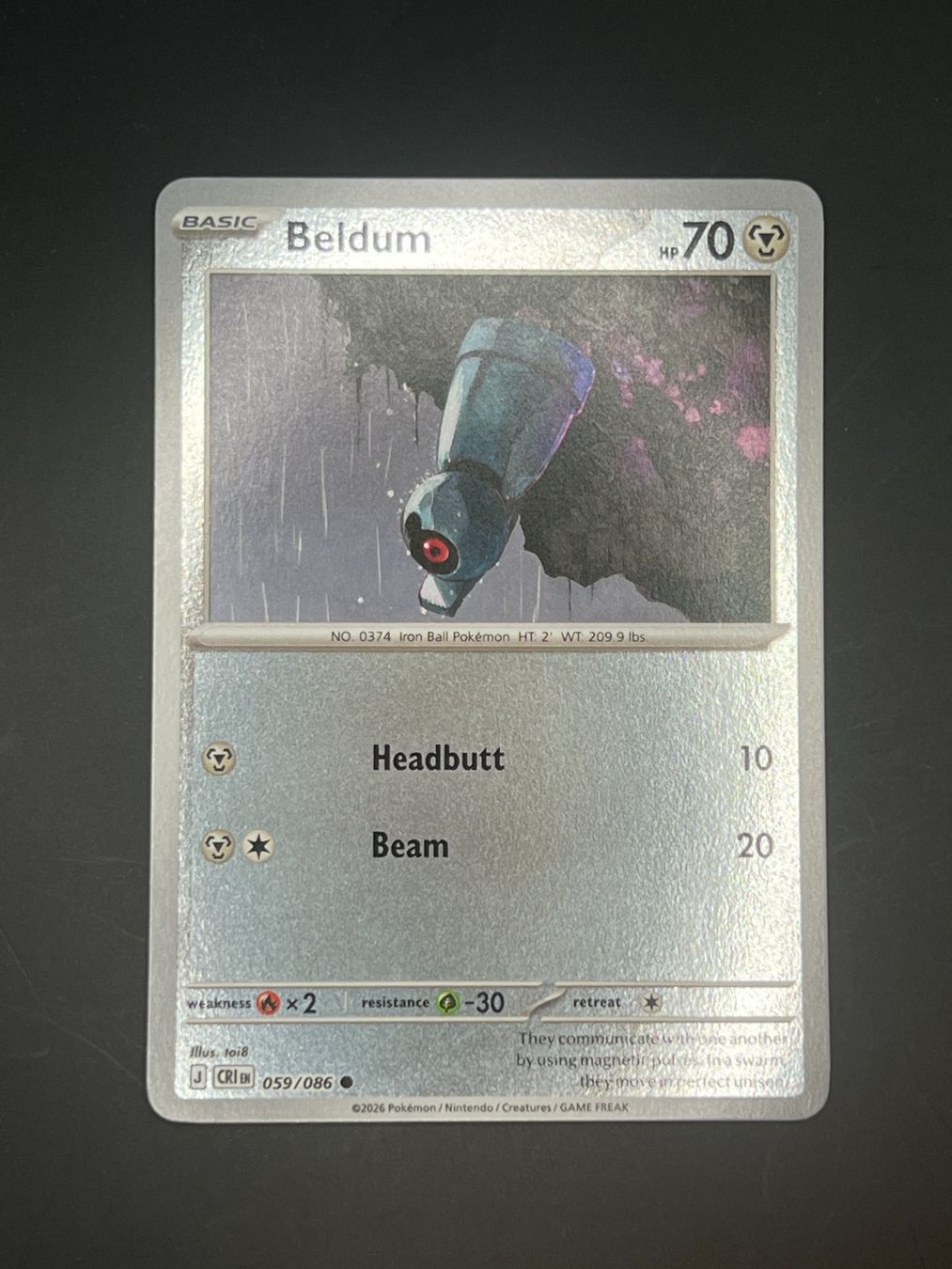 Pokémon Sammelbilder & Trading cards: Pokemon Beldum Reverse 059/086 CRI EN 2026 – Gebraucht aus Winterthur von WintiCollect