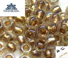 Original TOHO Rocailles 8/0 gold lined crystal AB,10g/430Stk