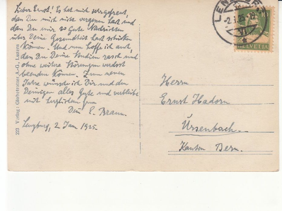 Cartoline postali: Lenzburg 1925 – Usato da Bürglen TG venduto da StampGraf 1