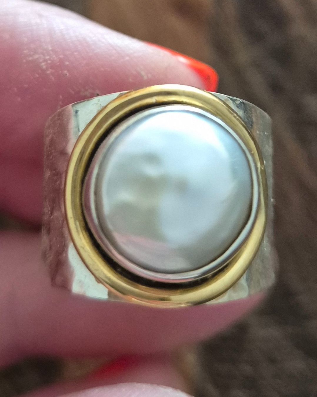Anelli: bague argent martelé 925 et laiton avec perle eau douce – Nuovo (secondo la descrizione) da uvrier venduto da lau_r7w6 1
