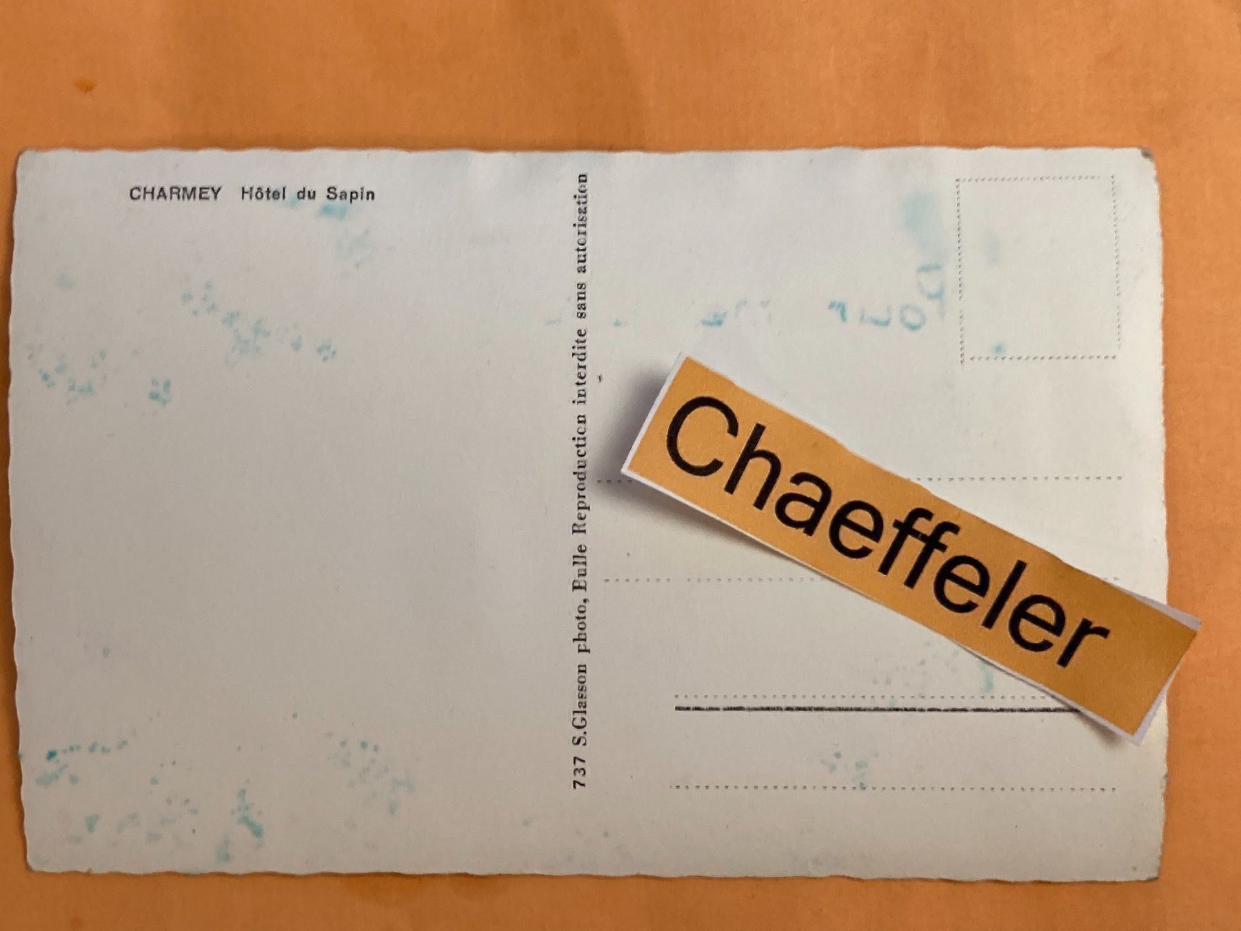 Cartes postales: Charmey. Hôtel du Sapin – Défectueux à Zürich par Chaeffeler 1