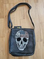 Tasche mit Totenkopf-Applikation Anthrazit mit Silber neu