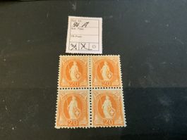 1907 STEHENDE HELVETIA 4ER BLOCK 
