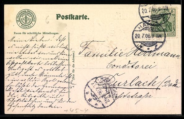 Cartoline postali: Litho Hanau, Kreis-Turnfest 1906, Sieger – Usato da Berlin venduto da bartko-reher 1