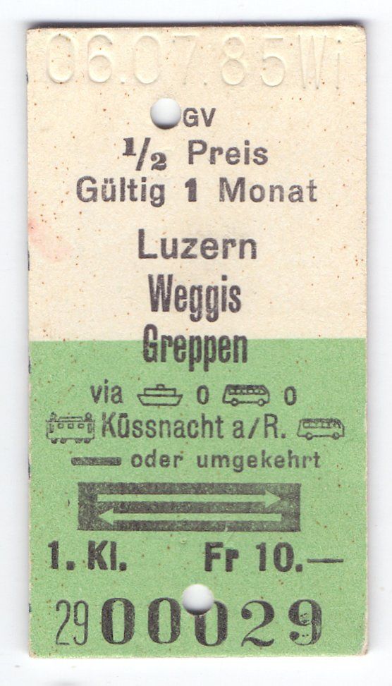 Biglietti: Billette Luzern - Weggis - Greppen oder umgekehrt – Usato da Langenthal venduto da Sammlungs_aus