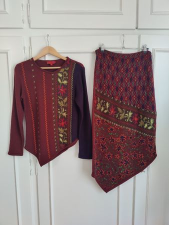 Vintage Wool Mix Knit Two Piece Set Asymmetrical Hem