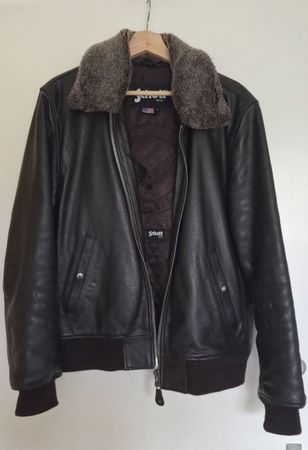 Blouson en cuir Schott marron avec col fourrure L vintage