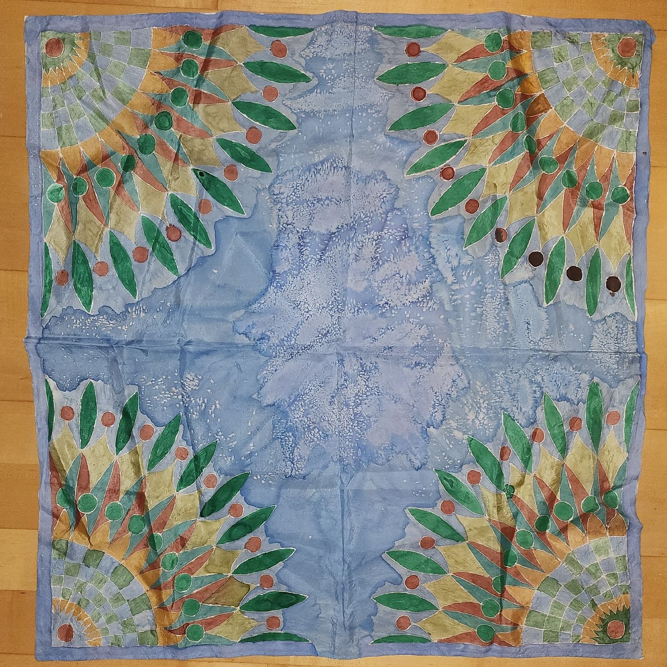 Foulard & Sciarpe: Seidentuch handgemalt blau grün braun – Usato da Weiningen ZH venduto da Annakatharina