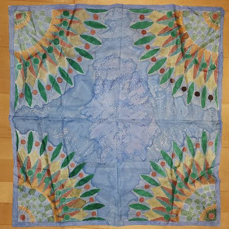 Seidentuch handgemalt blau grün braun