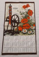 VINTAGE Stoffkalender ALBA 1980 Spinnrad Mohn rot&Margeriten