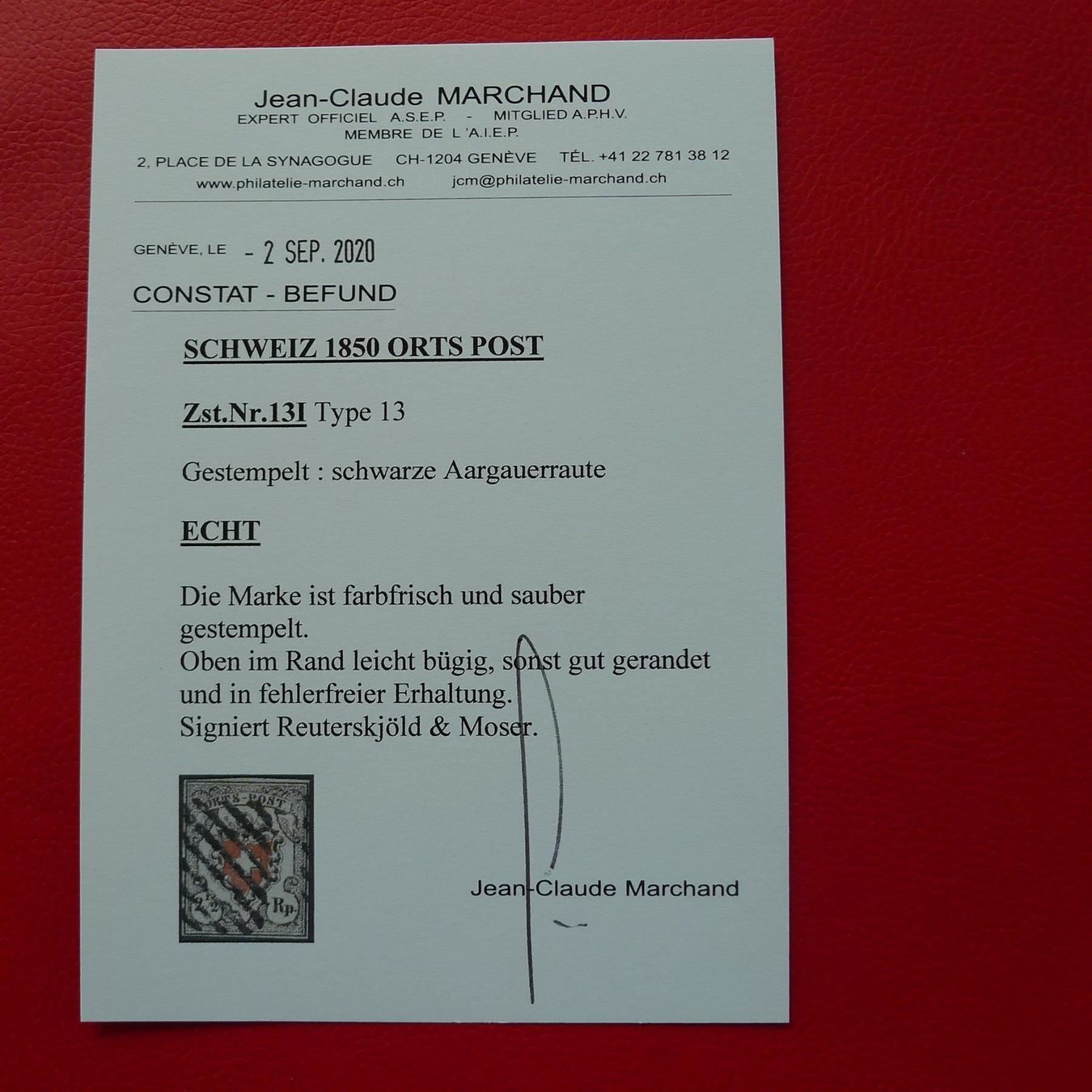 Tutti i francobolli: ORTS-POST: 13I, AARGAUER RAUTE, fehlerfrei +Attest, 2300.-+ – Usato da Sursee venduto da Luzernerraute 2