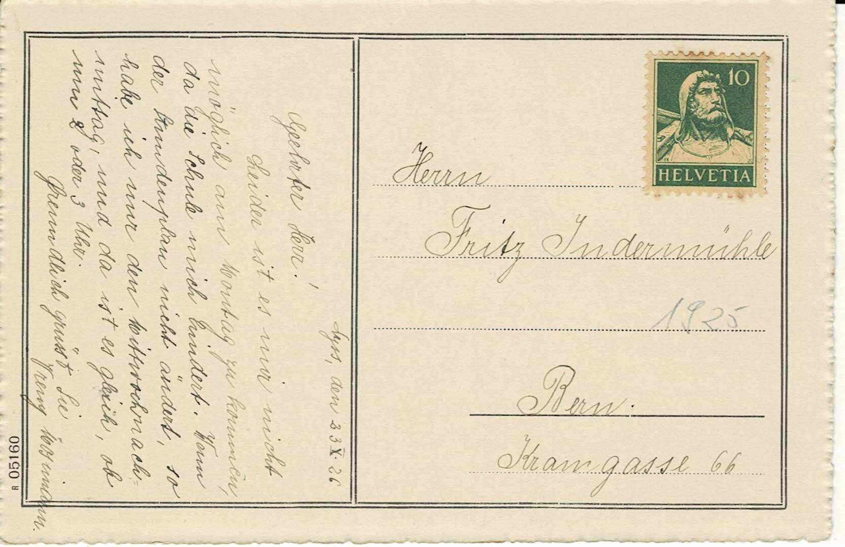 Ansichtskarten: LYSS - Am Lyssbach BE gel. 1925! – Gebraucht aus Hergiswil NW von Kartenfrau 1