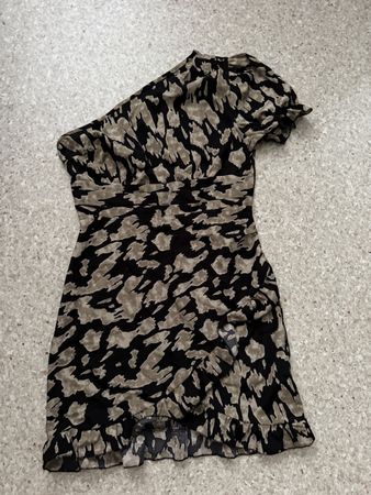 Kleid One-Shoulder gemustert schwarz beige Grösse M