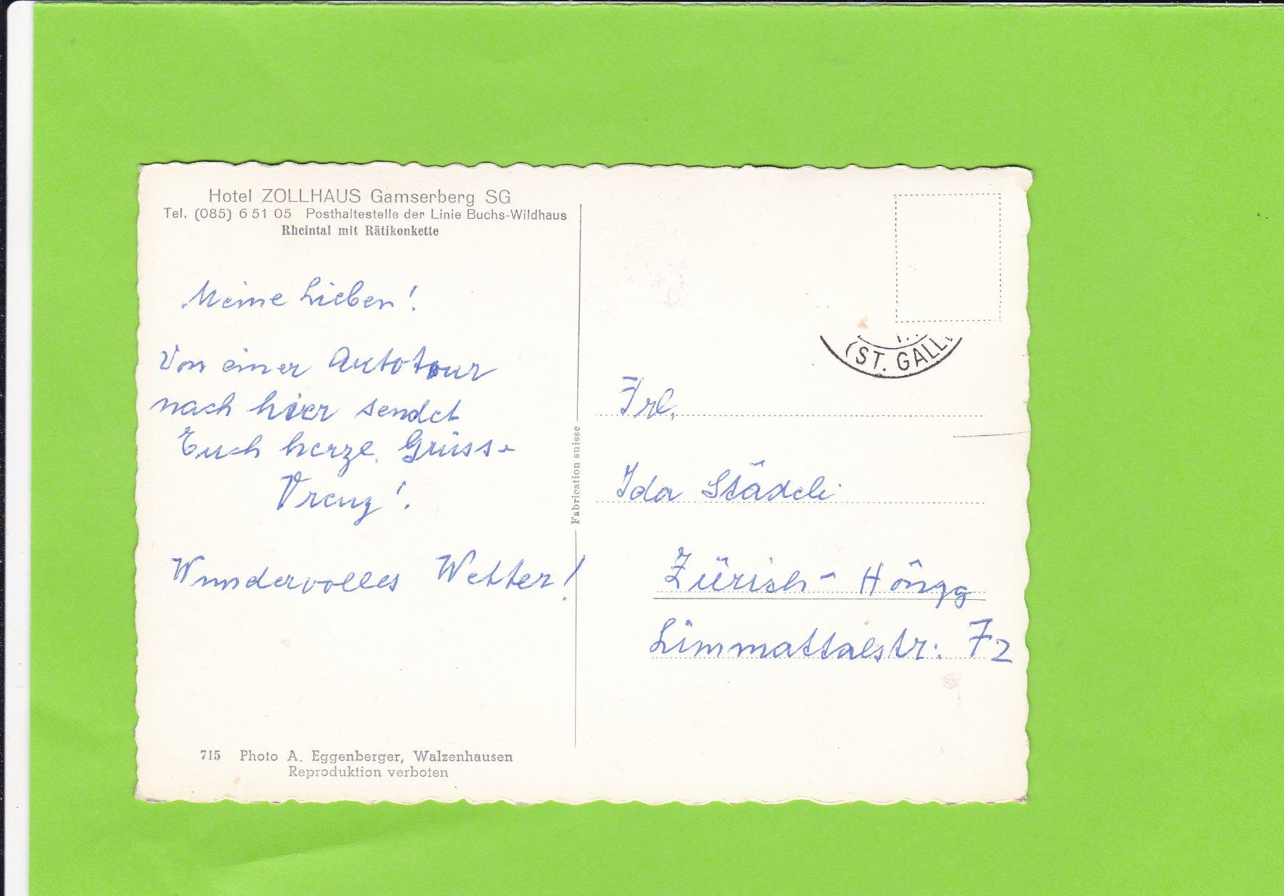 Cartoline postali: Hotel Zollhaus, Gamserberg SG--Oldtimerbus – Usato da St. Peterzell venduto da neckertal 1