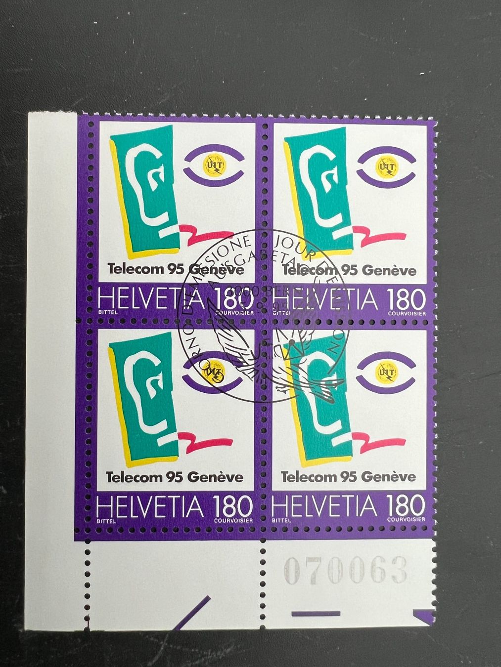 Tutti i francobolli: 1995  Erstag gest.Viererblock mit Tab (K38) – Usato da Hinwil venduto da Sidi4
