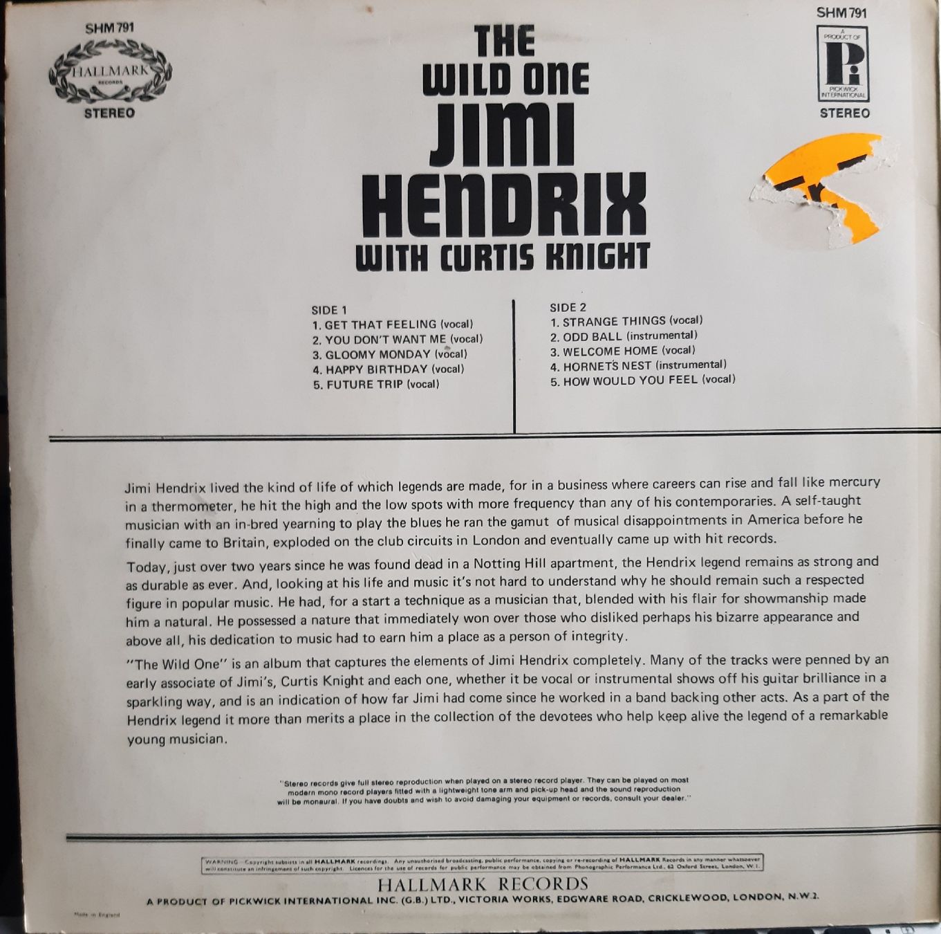 Dischi in vinile: Jimi Hendrix - The Wild One – Usato da Frick venduto da kyb_yq8h 1