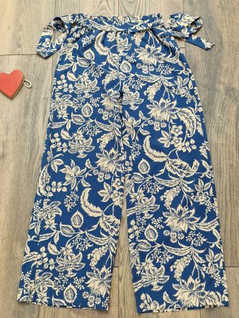 Leichte Stoffhose mit Blumenmuster Blau Beige XS wie neu