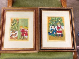 (br) Weihnachten unter dem Christbaum 2 Lithographien